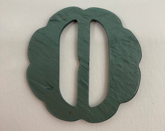 Reserved for Laura- vintage aqua grey Pearlescent 60s Plastic Belt Buckle  - Medium flower circle