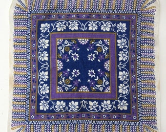 Vintage Table Square - white linen with beautiful purple flowers and geometric pattern