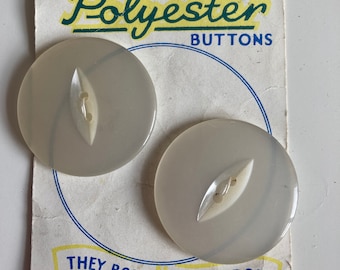Vintage Polyester Buttons - Sheet of 2 Buttons in white.