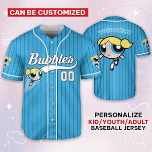 Camisa Bubbles personalizada azul e branca, desenhos engraçados das Meninas Superpoderosas dos anos 90, camisa retrô da família das Meninas Superpoderosas, presente de aniversário para fãs