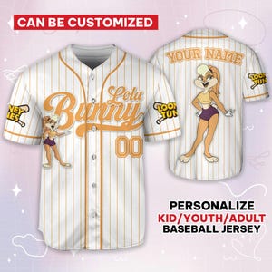 Personalisiertes Looney Tune Lola Häschen Baseball, Baseball Team Outfit, Geschenk für Space Jamz Fans, Tune Squad Jersey, Familientrikot
