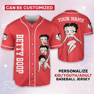Camiseta de béisbol de Betty Boop con dibujo animado personalizado, regalo divertido de película animada para fans, camiseta con nombre personalizado, regalo de cumpleaños