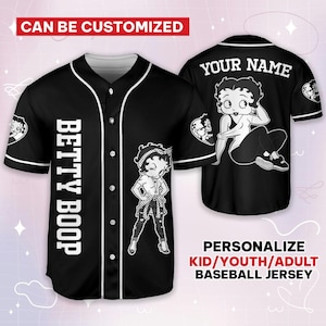 Custom Cartoon Betty Boop Cool Black, Betty Boop Baseball Jersey, Funny Movie Cartoon Gift For Fans, Custom Name Shirt, Birthday Gift