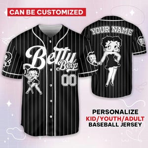 Custom Cartoon Betty Boop Black Simple, Betty Boop Baseball Jersey, Funny Movie Cartoon Gift For Fans, Custom Name Shirt, Birthday Gift