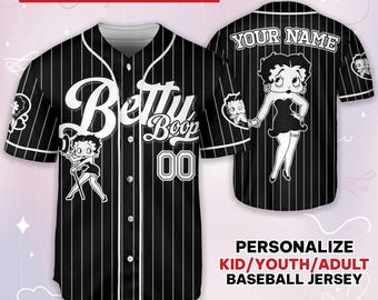 Custom Cartoon Betty Boop Black Simple, Betty Boop Baseball Jersey, Funny Movie Cartoon Gift For Fans, Custom Name Shirt, Birthday Gift