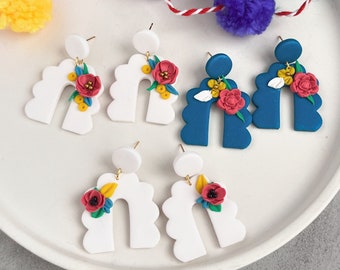 Fiesta Collection, Handmade Polymer Clay Earrings, Mexican Inspired Earrings, Floral Arch Earrings, Statement Earrings, Nickel Free