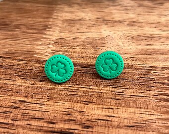 Shamrock Stud Earrings, Clay Earrings, St. Patrick’s Day Earrings, Green Studs, St. Paddy