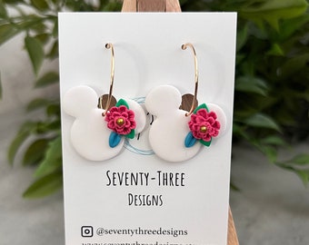 Mouse Floral Earrings, Polymer Clay Earrings, Handmade Clay Earrings, Magic Girl Mouse Earrings, Hypoallergenic