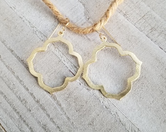 Quatrefoil Clover Earrings, Gold Clover Earrings, Gold Hoop Earrings, Everyday Earrings