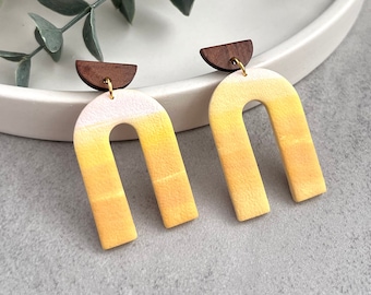 Clay Earrings, Yellow Arch Earrings, Sunset Earrings, Boho Earrings, Gift for Her, Wood Jewelry