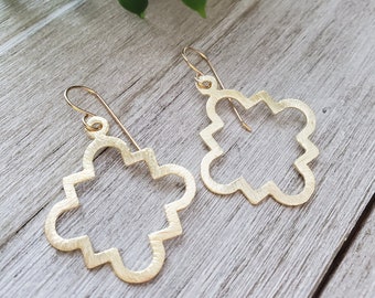 Quatrefoil Earrings, Gold Brushed Earrings, Simple Earrings, Moroccan Earrings, Everyday Earrings, Gold Hoop Earrings, Gift for Her