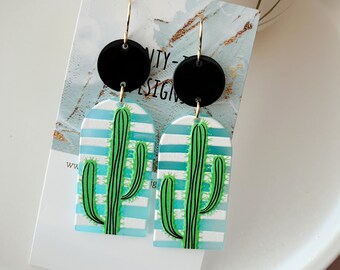 Cactus Acetate Earrings, Drop Dangle Earrings, Gift for Her, Acrylic Earrings, Desert Earrings