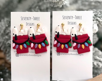 Festive Christmas Clay Earrings, Charlie Brown Inspired Earring, Snoopy Dog Earrings