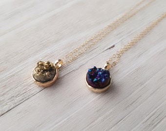 Druzy Necklace, Gold Necklace, Gold Druzy Necklace, Druzy Jewelry, Layering Jewelry, Gift for Her