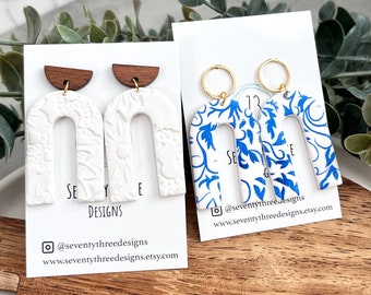 Santorini Earrings, Arch Earrings, Handmade Clay Earrings, Dangle Earrings, Wood Earrings