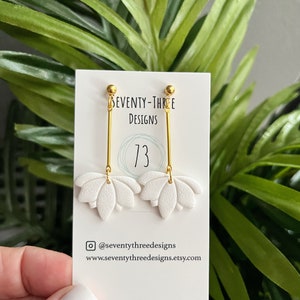 White Earrings, Polymer Clay Earrings, Petal Earrings, Drop Earrings, Bridal Jewelry, Gift for Her