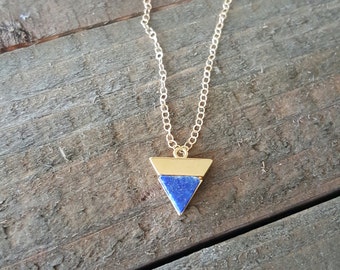 Lapis Necklace, Blue Stone Necklace, Gold Triangle Necklace, Minimalist Jewelry, Geometric Necklace, Layering Necklace, Gift for Her