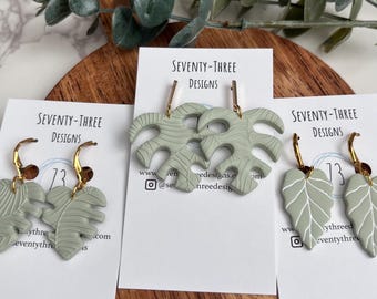 Leaf Earrings, Polymer Clay Earring, Botanical Jewelry, Green Leaves