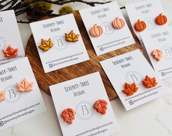 Handmade Fall Leaf Polymer Clay Studs: Hypoallergenic Earrings