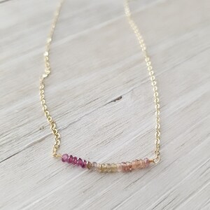 Tundra Sapphire Bar Necklace, Dainty Beaded Necklace, Layering Necklace, Sapphire Necklace afbeelding 2