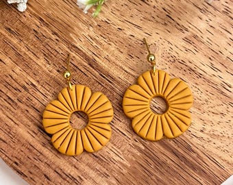 Mustard Flower Polymer Clay Earrings: Lightweight Dangle Earrings