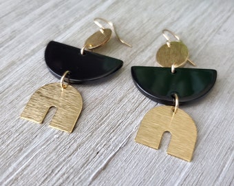 Black Gold Earrings, Acetate Earrings, Dangle Drop Earrings, Boho Earrings, Gift for Her, Gift under 20, Acrylic Earrings, Geometric Earring