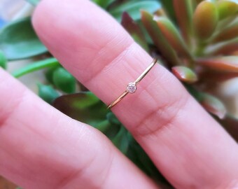 Dainty 14k Gold Filled Crystal Ring: Minimalist Stackable Band