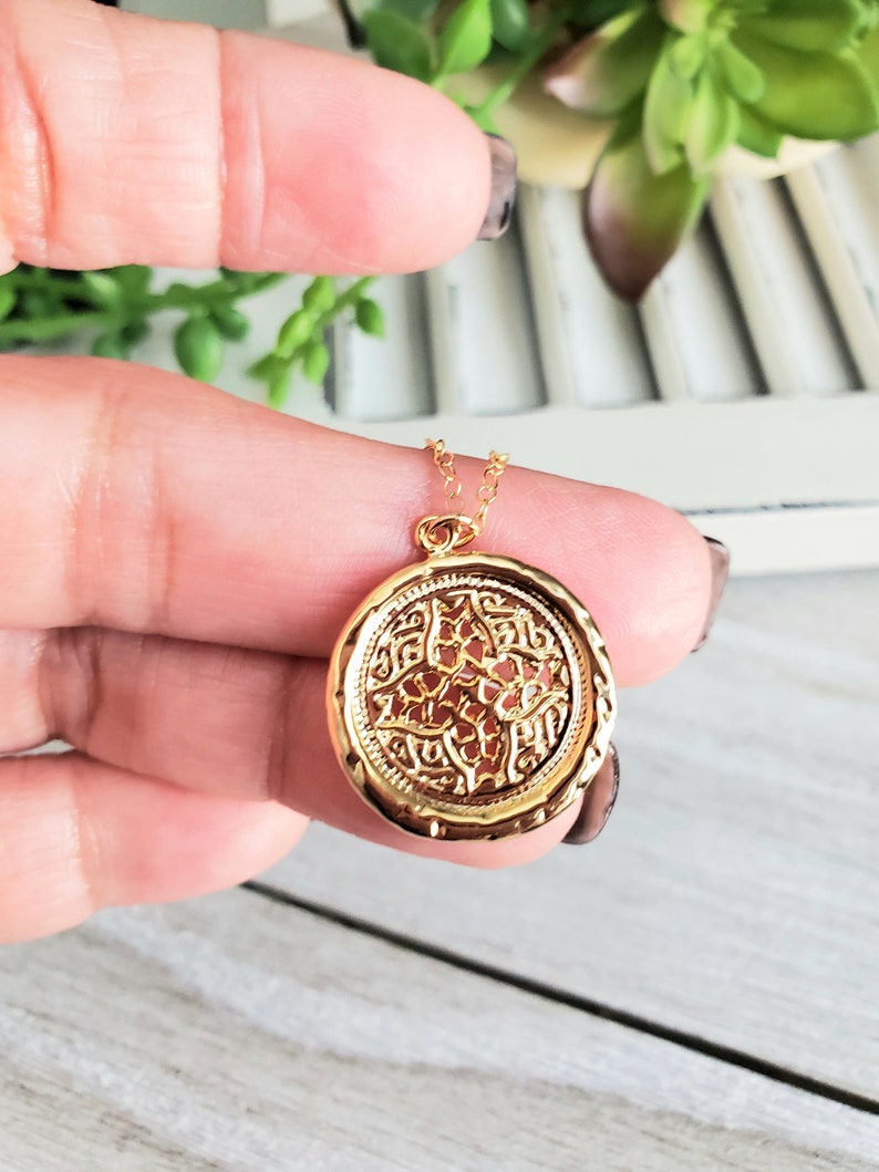 Gold Pendant Necklace Gift for Her Hammered Charm Necklace Gold Stamp Necklace Layering Necklace