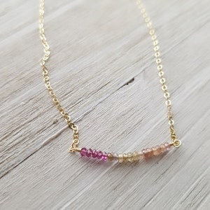 Tundra Sapphire Bar Necklace, Dainty Beaded Necklace, Layering Necklace, Sapphire Necklace afbeelding 1