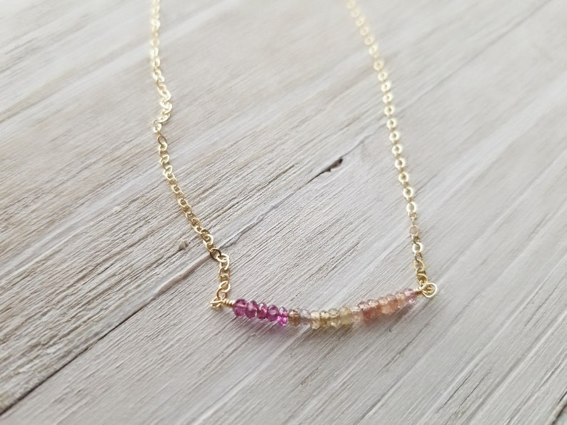 Tundra Sapphire Bar Necklace, Dainty Beaded Necklace, Layering Necklace, Sapphire Necklace afbeelding 1