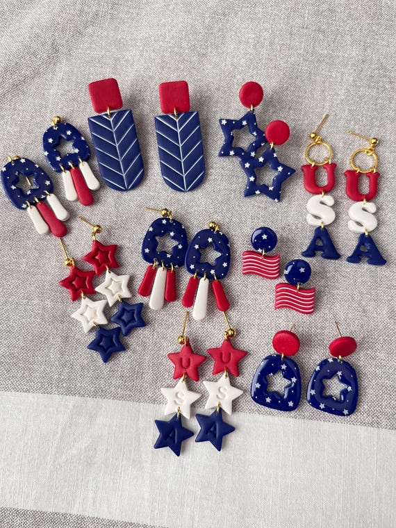 Patriotic Polymer Clay Earrings: Red, White & Blue - Hypoallergenic