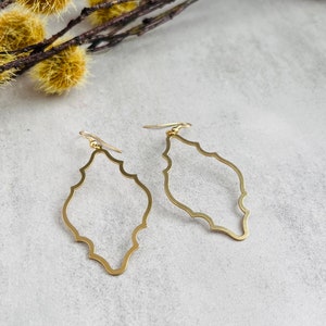 Quatrefoil Earrings, Brass Dangle Earrings, Minimalist Earrings, Gift for Her image 2