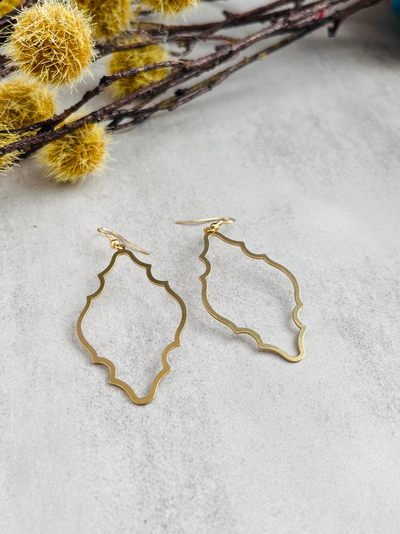 Quatrefoil Earrings, Brass Dangle Earrings, Minimalist Earrings, Gift for Her image 2