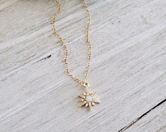 Opal Star Necklace, Opal Necklace, North Star Opal Necklace, Gold Necklace, Layering Necklace, Celestial Necklace, Gift for Her