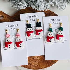 Snowman Earrings, Christmas Clay Earrings, Festive Earrings, Holiday Jewelry, Gift for Her, Stocking Stuffers, Statement Earrings