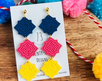 Colorful Talavera, Polymer Clay Earrings, Mexican Inspired Earrings, Tier Earrings, Handmade Earrings, Dangle Earrings, Tile Earrings