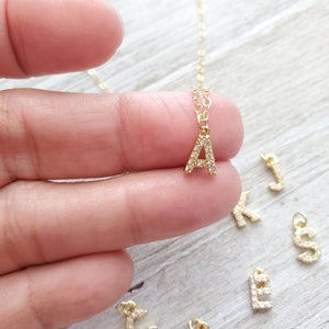Pave Initial Necklace, CZ Initial Necklace, Dainty Necklace, Tiny Letter Necklace, Gold Initial Necklace, Gift for Her, 14k Gold Filled