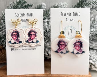 Handmade Elf Polymer Clay Earrings, Christmas Holiday, Hypoallergenic