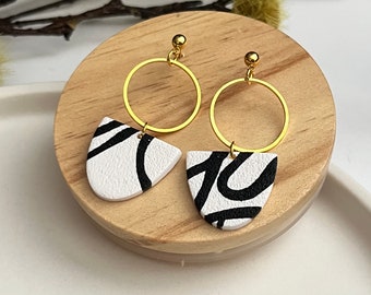 Black and White Earrings, Polymer Clay, Statement Earrings, Dangle Earrings, Modern Earrings