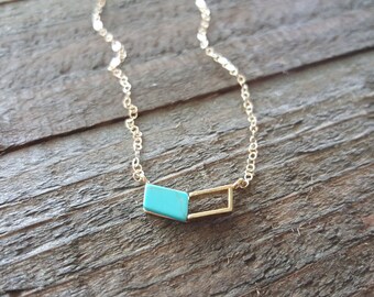 Turquoise Gold Necklace, Chevron Necklace, Modern Jewelry, Geometric Turquoise Marble Necklace, Minimalist Necklace