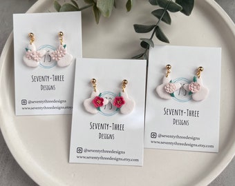 Handmade Clay Bunny Earrings: Floral Easter Jewelry