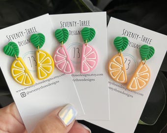 Handmade Polymer Clay Citrus Slice Earrings: Hypoallergenic Summer Jewelry