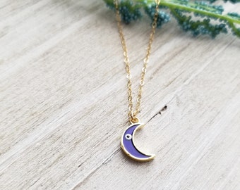 Evil Eye Necklace, Moon Necklace, Layering Necklace, Protection Jewelry, Dainty Gold Necklace, Gift for Her