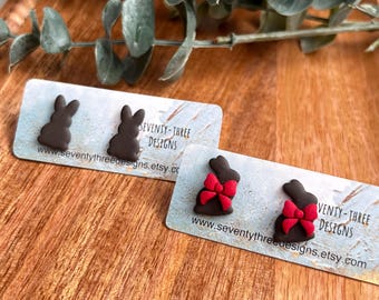Handmade Chocolate Bunny Stud Earrings: Polymer Clay Easter Jewelry