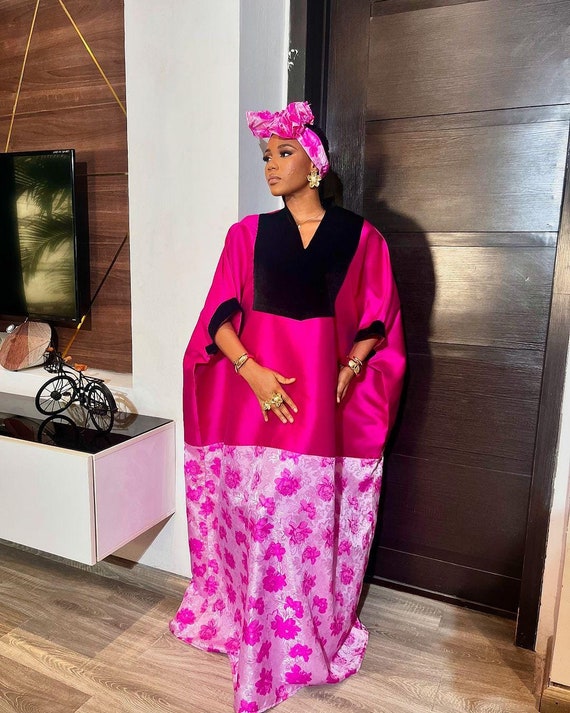 pink bubu dress Women African Print Puffy Sleeve Bubu Maxi Dress