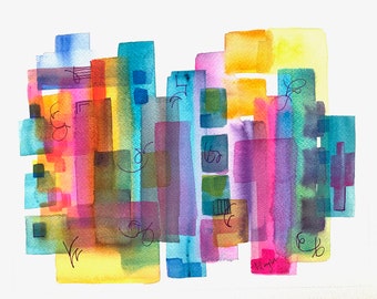 Gilcee Print of  Original Abstract Art/ Watercolor- "Cityscape"