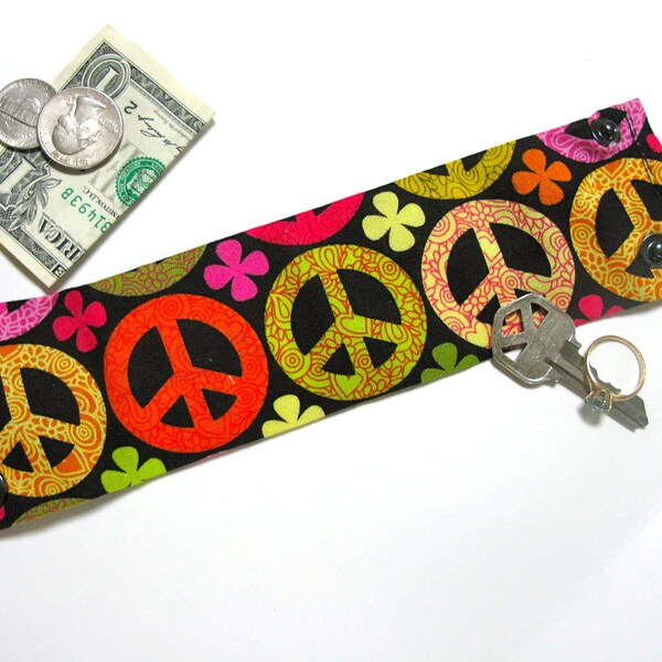 Money Cuff Wallet- Secret Stash- Rainbow Peace- Find your Inner Hippy- hide your cash, coins, health info, jewels, house key