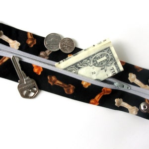 Wristband Money Cuff Secret Stash Dog Bones hide your cash, jewels, key, health info in an inside zipper image 2