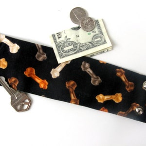 Wristband Money Cuff Secret Stash Dog Bones hide your cash, jewels, key, health info in an inside zipper image 1