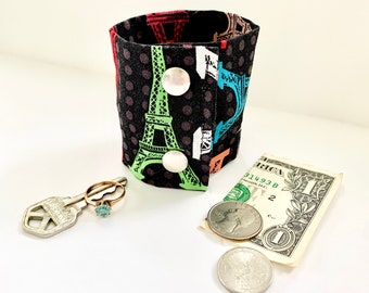 Money Cuff Wrist Wallet- "Secret Stash- "Going to Paris? Hide your cash, key, health info in a hidden zipper.